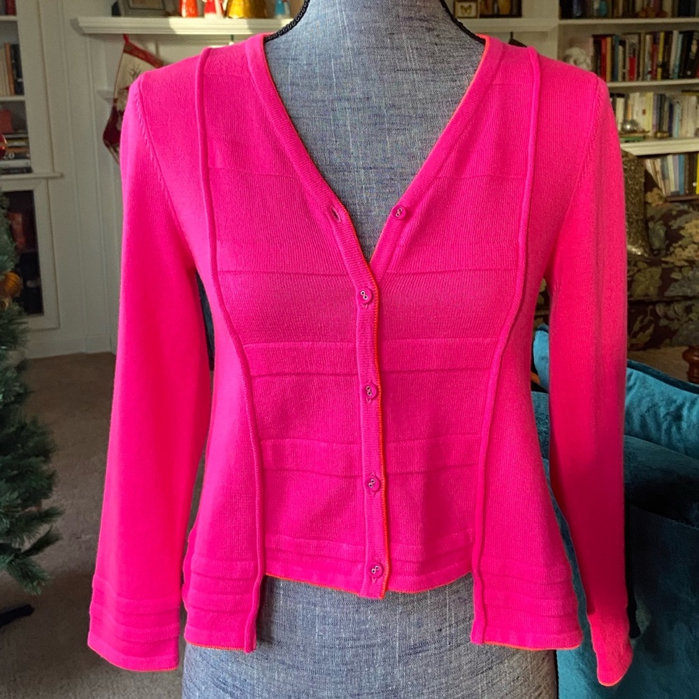 💕 Nanette Lepore Oolong HOT PINK Knit Cardigan